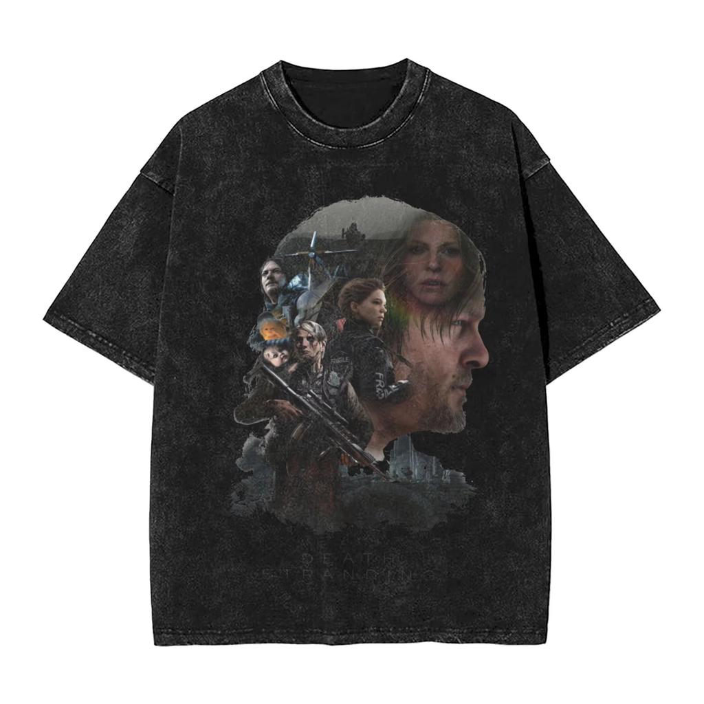 Unisex Cotton Short Sleeve Top Harajuku Hip Hop Washed T-shirt With Keep Print From Death Stranding T-shirt