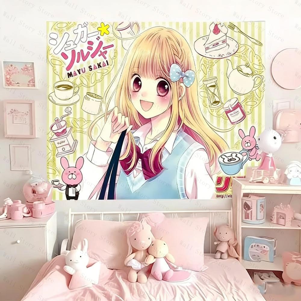 Manga girls heart style cute Aesthetic tapestry atmosphere decoration of bedroom Tapestry Bedside Tapestry Bathroom Tapestry
