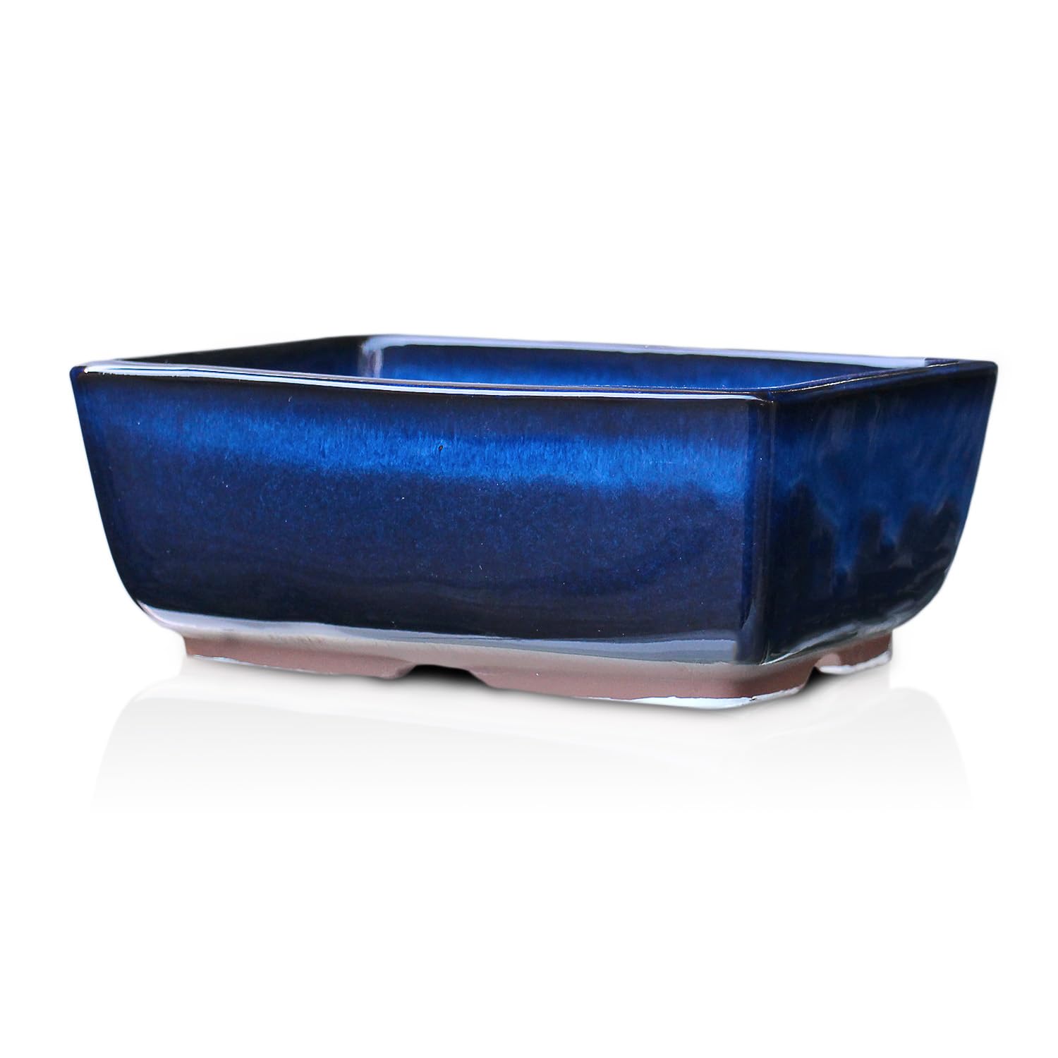 

Umekichi Bonsai bonsai sea cucumber Yokkaichi Banko miscellaneous compact Supplies, 4.5-inch pot, nade-kaku, blue, glaze, ware, shallow, rectangular,