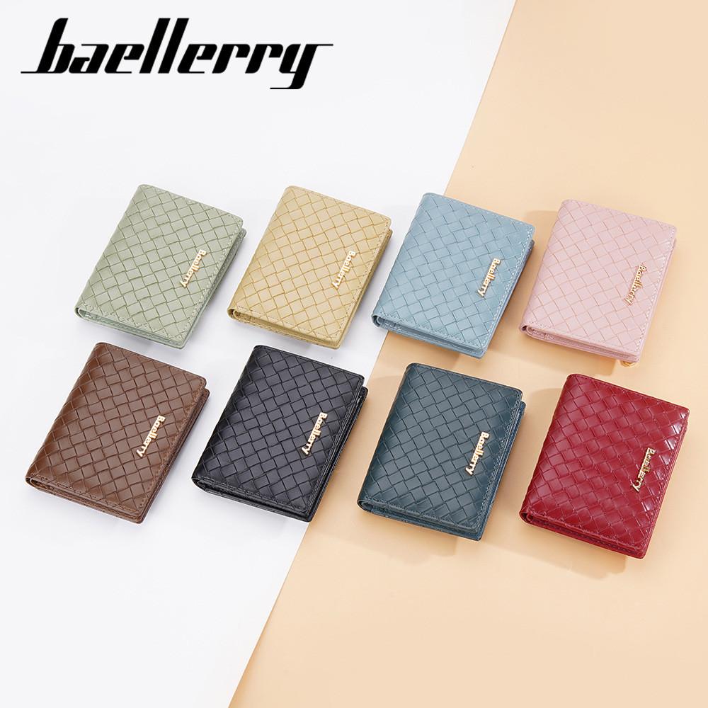 Pu Leather Womens Short Wallet With Weaving Pattern Design And Letter Decor For Daily Use