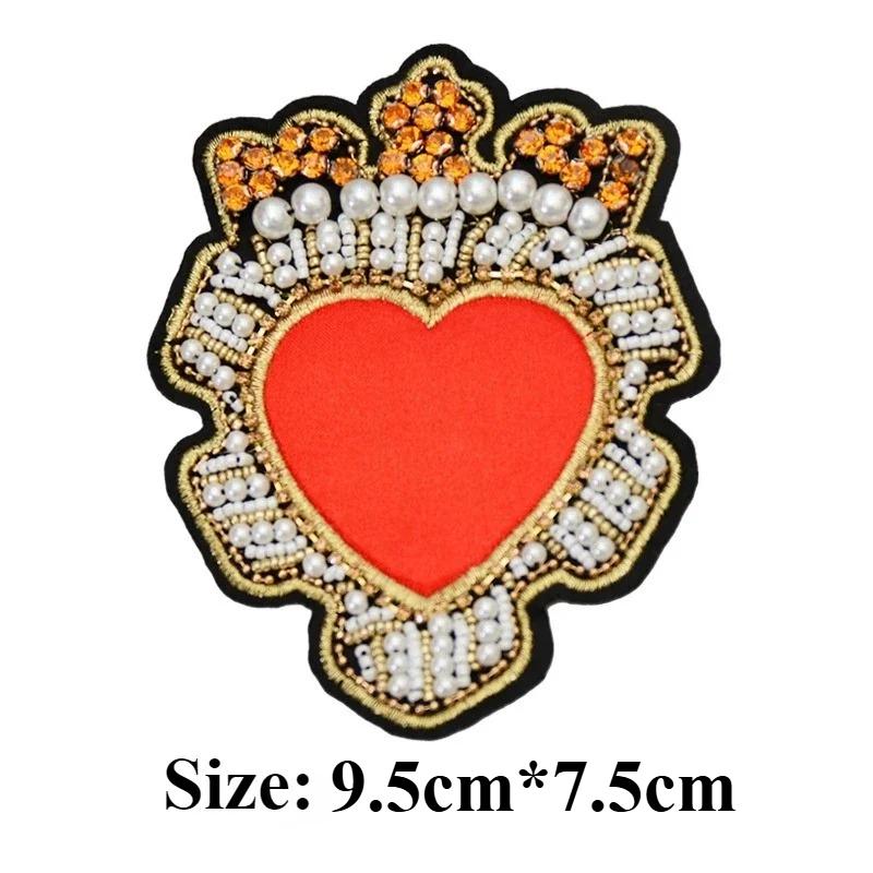 Large Handmade Bead Embroidered Red Heart-shaped Cloth Sticker, Fashionable DIY Clothes, Pants and Jackets Decorative Decals