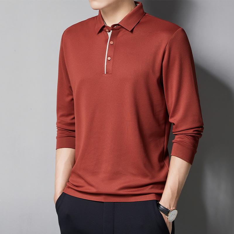 Smart Casual Autumn New Men's Lapel Solid Button Elastic No Trace Simplicity Fashion Versatile Long Sleeve Slim Polo Shirts Tops