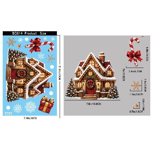 Nové vánoční party dekorace Kreativní zvonky, Sob, Santa Claus, Elektrostatické nálepky, Sněhové vločky, Sněhuláci, Skleněné nálepky