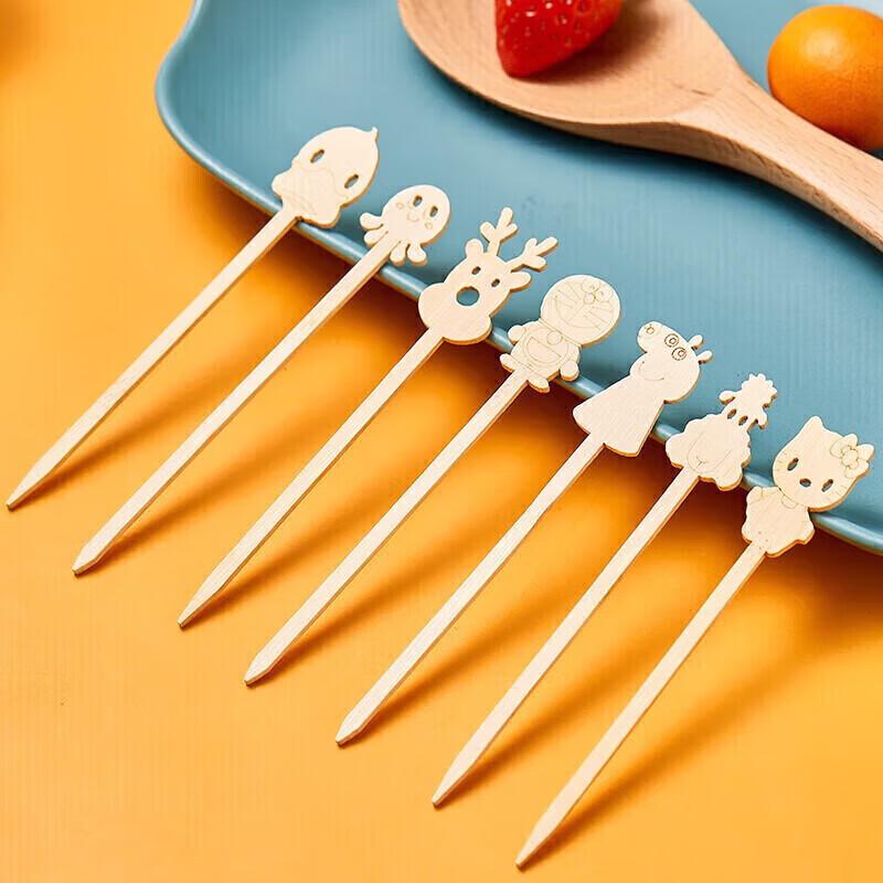 Suncojia Disposable Cartoon Bamboo Skewers, 50 Pcs