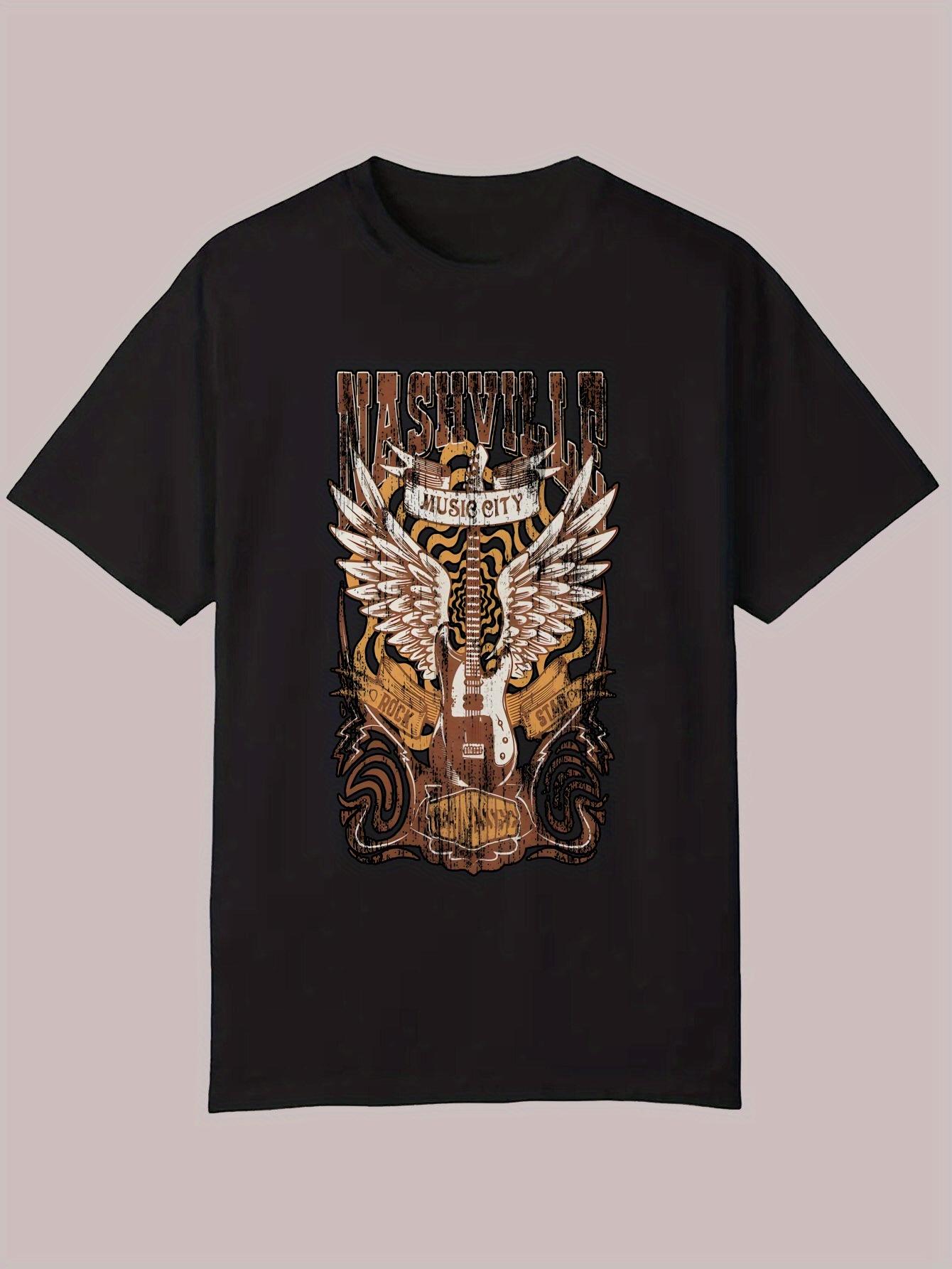 Navy Blue Nashville Graphic T-shirt - Casual Summer Crew Neck XXXL