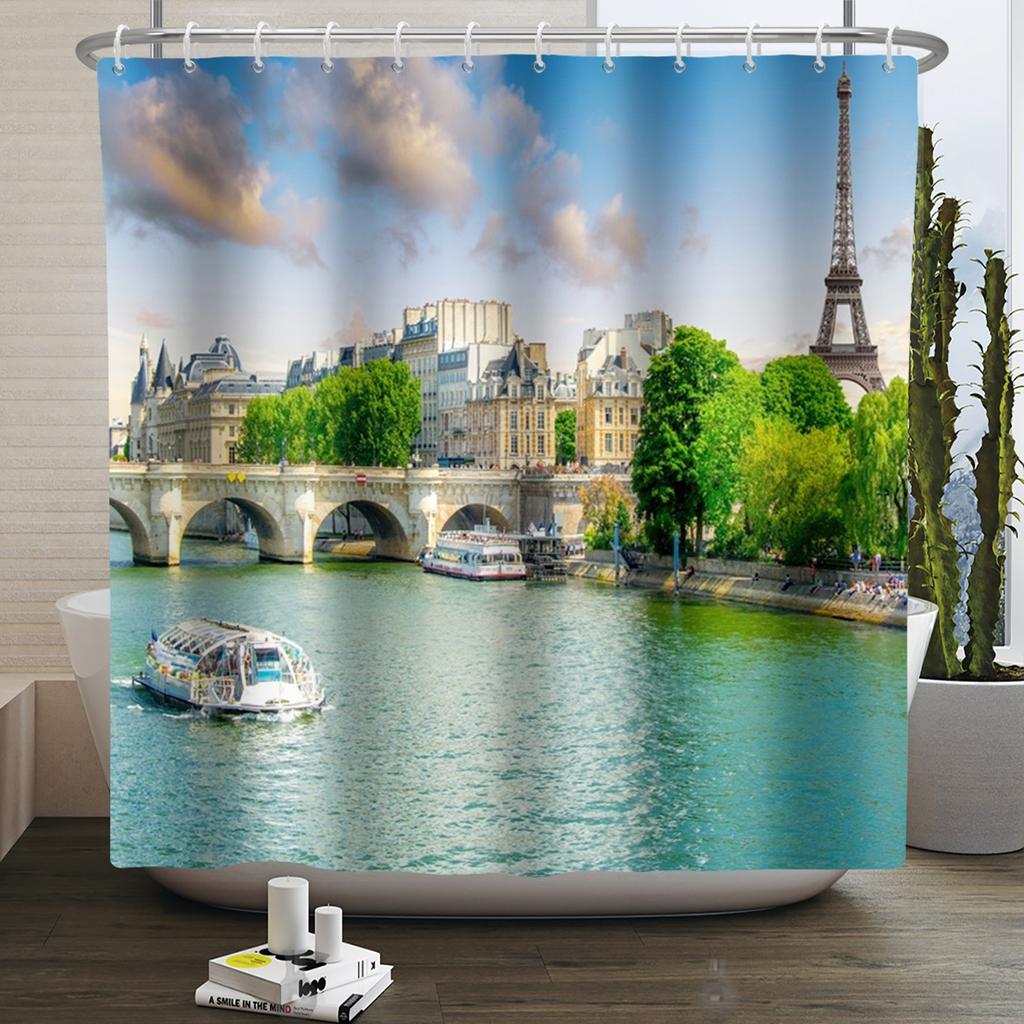 Natural Scenery Shower Curtains Seaside Mountain Landscape Bathroom Waterproof Polyester Bath Curtain Home Decoration With Hooks
