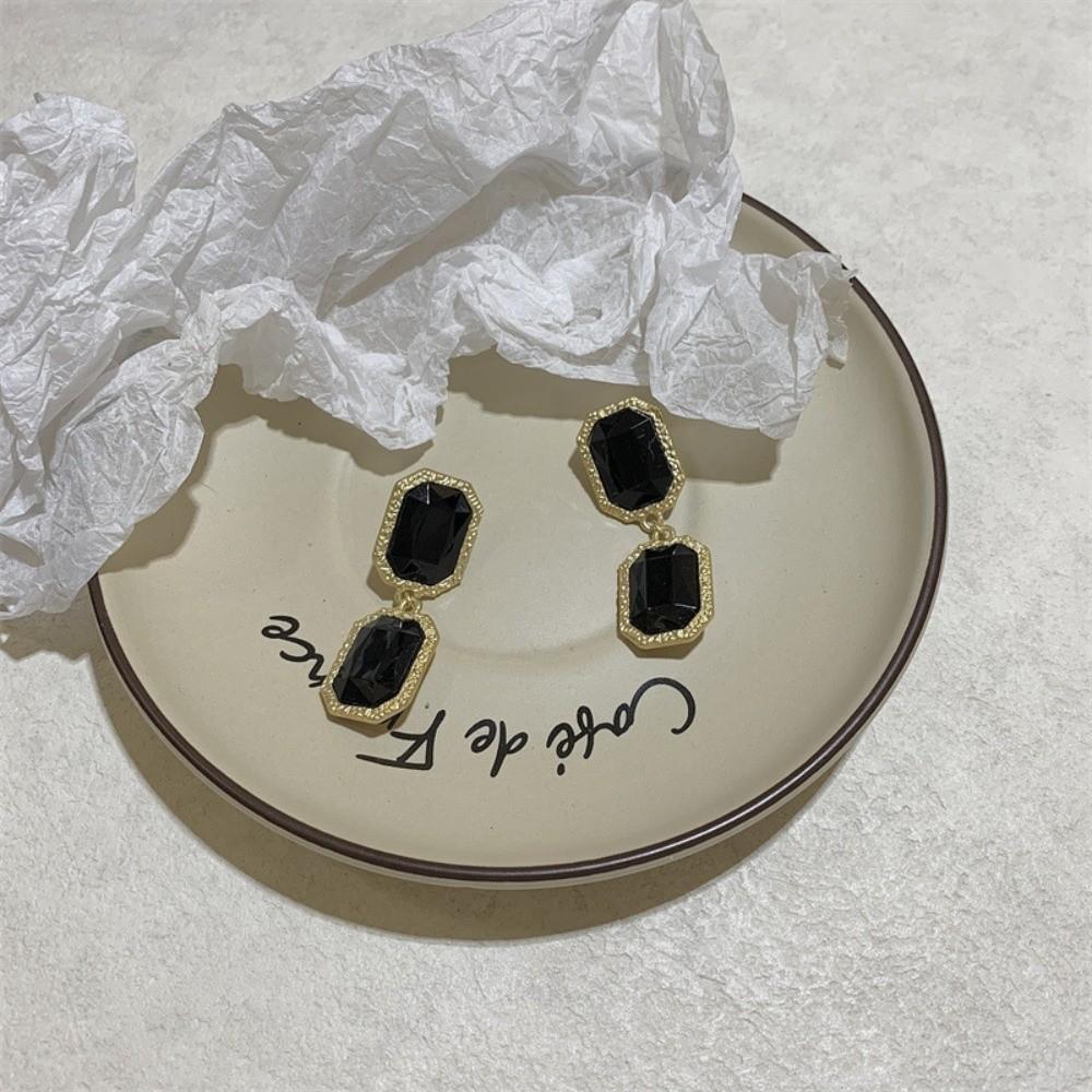 Kupfer Schwarz Geometrische Halskette Schlüsselbeinkette Dunkler Stil Halskette Retro Schwarze Ohrringe Party