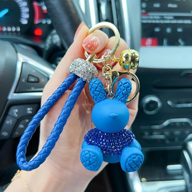 Cute Cartoon Diamond Studded Rabbit Car Keychain, Fashionable Woven Rope Keychain, Couple Bag Pendant Small Gift