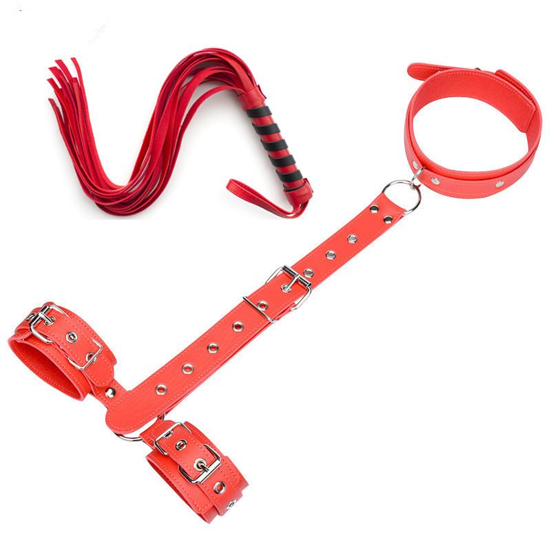 Flirt Sex Products BDSM Bondage Sexy Collar Erotic Whip Handcuffs Wrist Tied Hand Sex Toys Set for Couples Gay leather