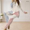 Women Plus Size Printed Half Zip Long Sleeve Longline Top Fitted Pants Two Piece Set