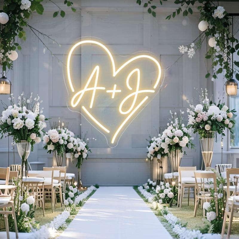 Individuelles Herz-LED-Neonschild mit Initialen, Personalisierte Namens-Neonleuchte für Hochzeitsfeier-Hintergrund, Heimwanddekoration, Geschenk für Paare