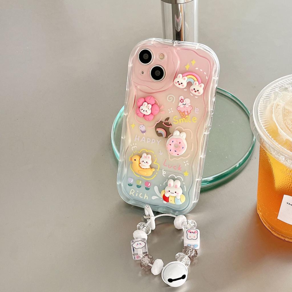 Applicable To Apple 16pro Three-dimensional Doll Rainbow Duck Mobile Phone Case IPhone 13 Rabbit Bracelet Cream Pattern Shell