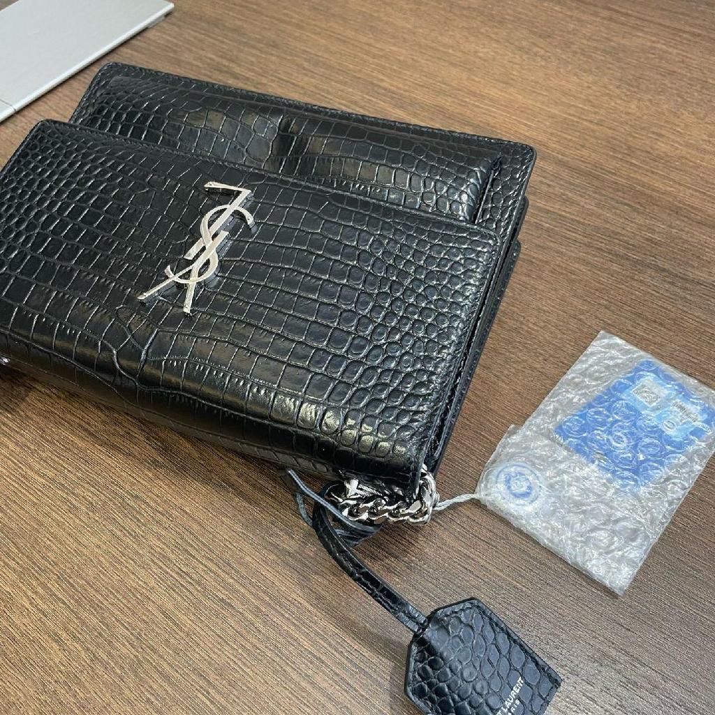 [Pre-Owned] Saint Laurent Sunset Croc Effect Shoulder Bag 'Black' - Very Good #1U59U21