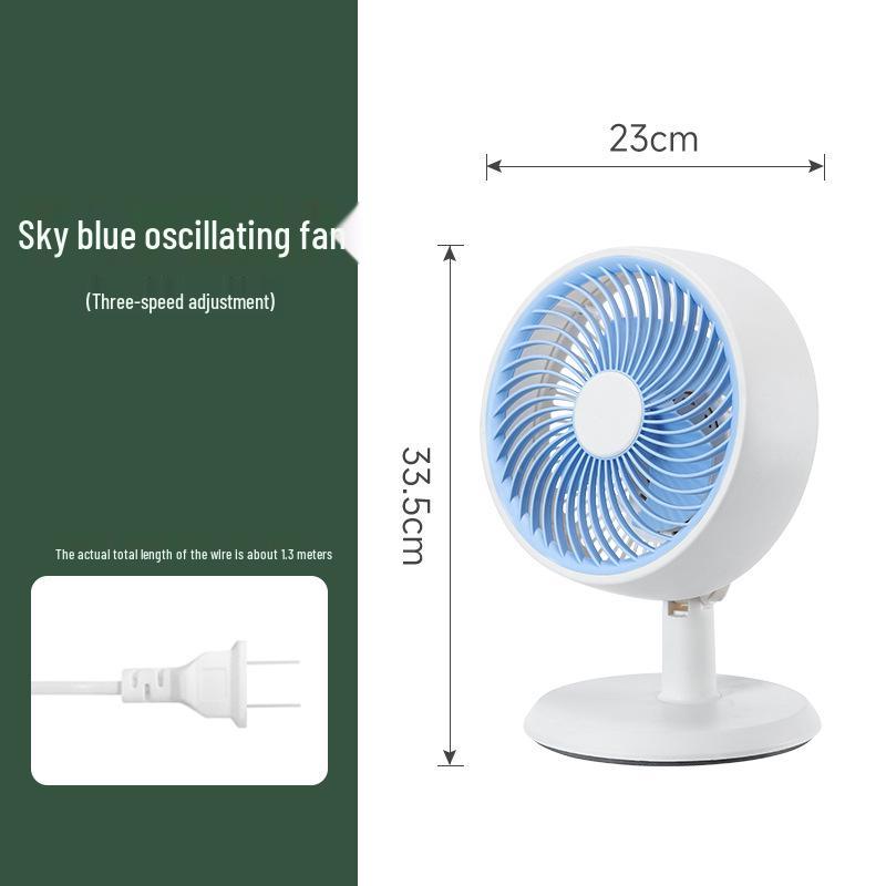 Compact Soundless Electric Desktop Fan with Large Airflow and Oscillating Head