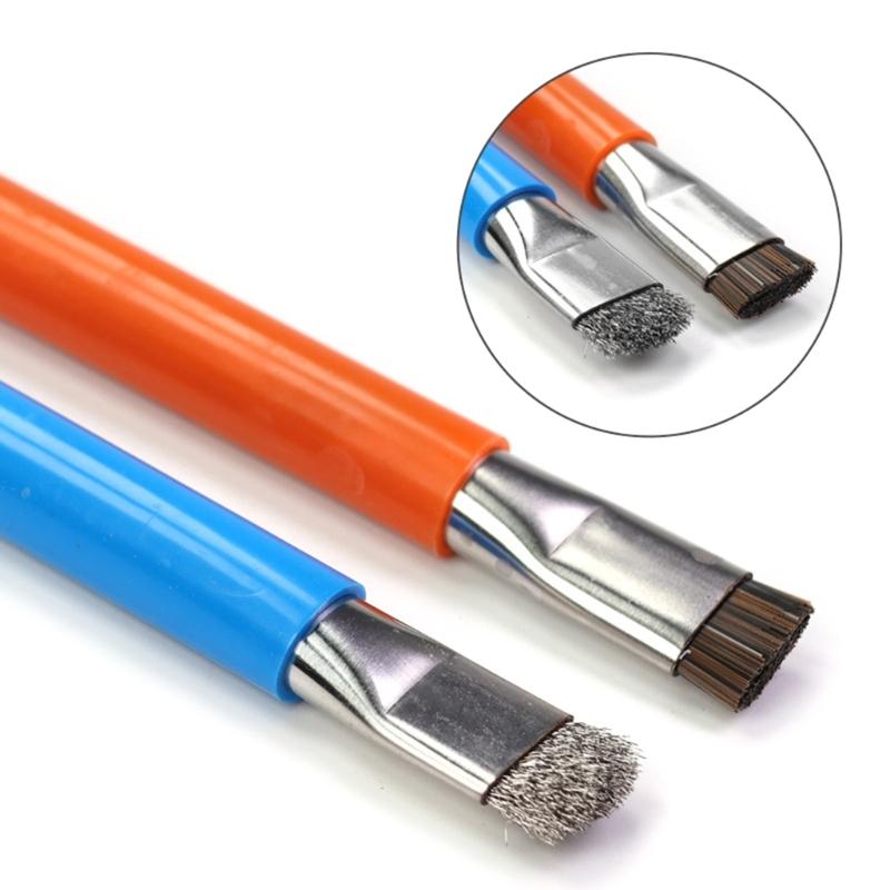 2Pcs Cleaning Brushes Double Head with Stiff Bristle Anti Static Design and Steel Wire for Glues Debris Clearance