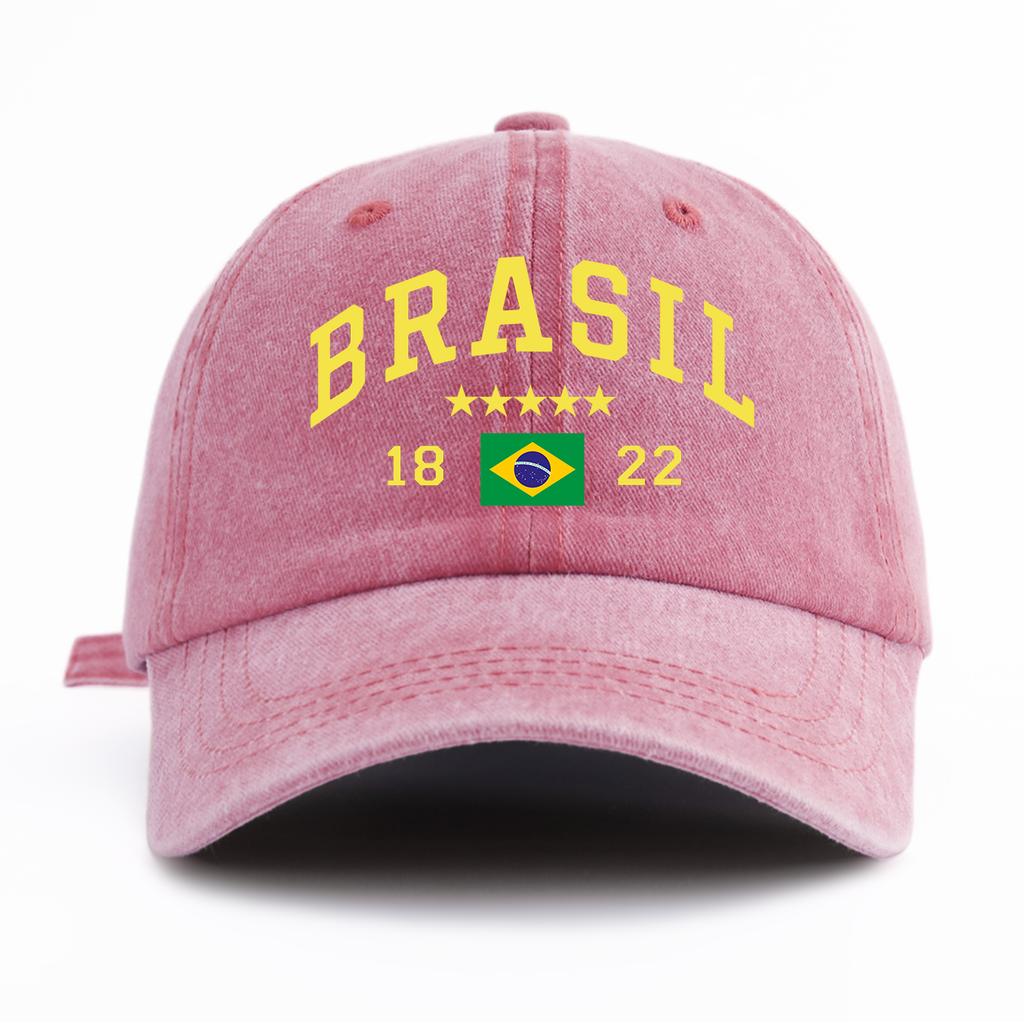1pc BRASIL Print Washed Baseball Cap for AdultsMinimalist Retro Style Casual Soft Adjustable Dad HatPerfect As Gift