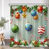 Chritsmas Shower Curtain Red Silvery Ball Xmas Balls Snowflake Pine Leaves Merry Christmas Winter Polyestert Bath Curtain Decor