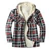 Men's Quilted Lined Button Down Plaid Shirt Add Velvet To Keep Warm Jacket With Hood