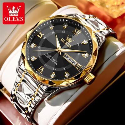 Top Luxury Brand Men's Watch Original Stainless Steel Waterproof Luminous Quartz Watch Fashion Rhombus Mirror Men's Watch