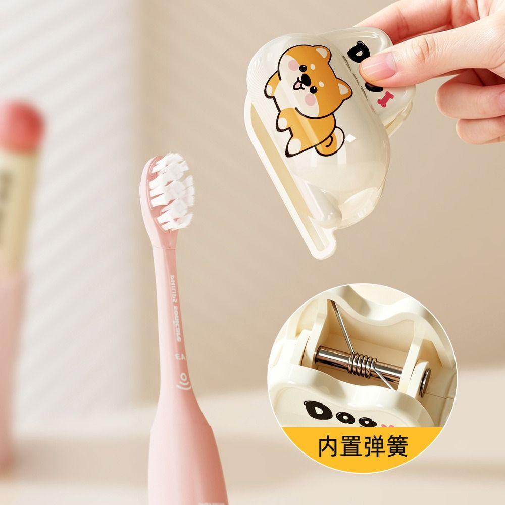 Cute Cartoon Toothbrush Head Cover Spring Loaded Clip Toothbrush Head Protector Travel Toiletries