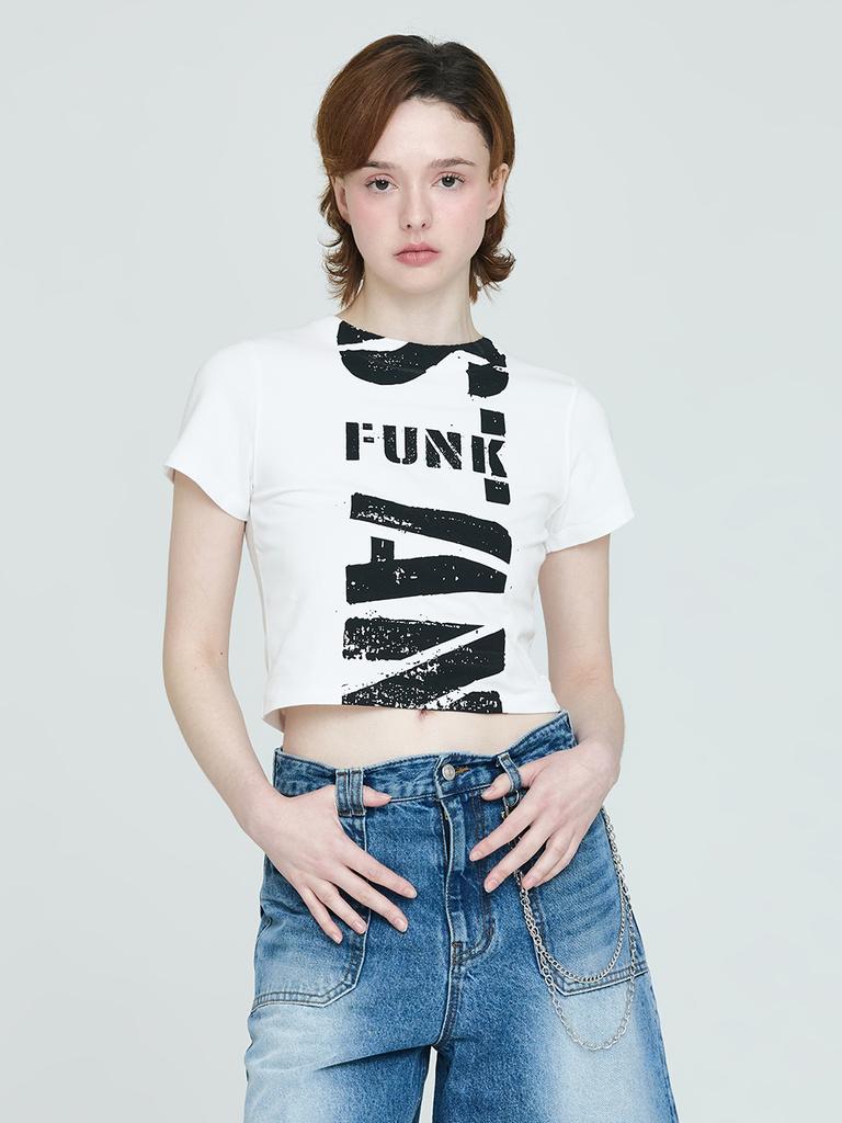 INSTANTFUNK Crop Vintage Logo T-Shirt - White