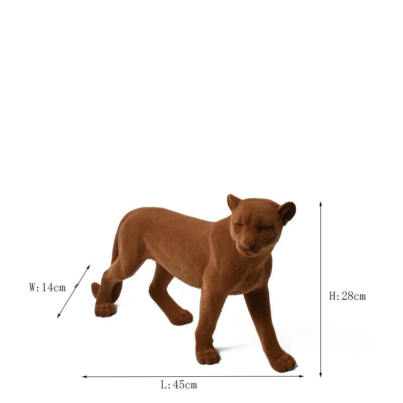 

Brown Flocked Jaguar Leopard Resin Sculpture Simulation Animal Ornaments Cheetah Decorative Figurines Decoration Accessories