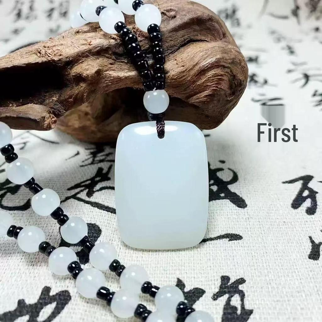 Unisex Wushi Pai Pendant Necklace: Imitation Jade Ping'an Pai Xinjiang Hetian Jade Glass Pendant