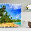 Sunset Dusk Beach Palm Tree Seaside Scenery Fabric Shower Curtain Waterproof Bath Curtains For Bathroom Decorate With 12 Hooks
