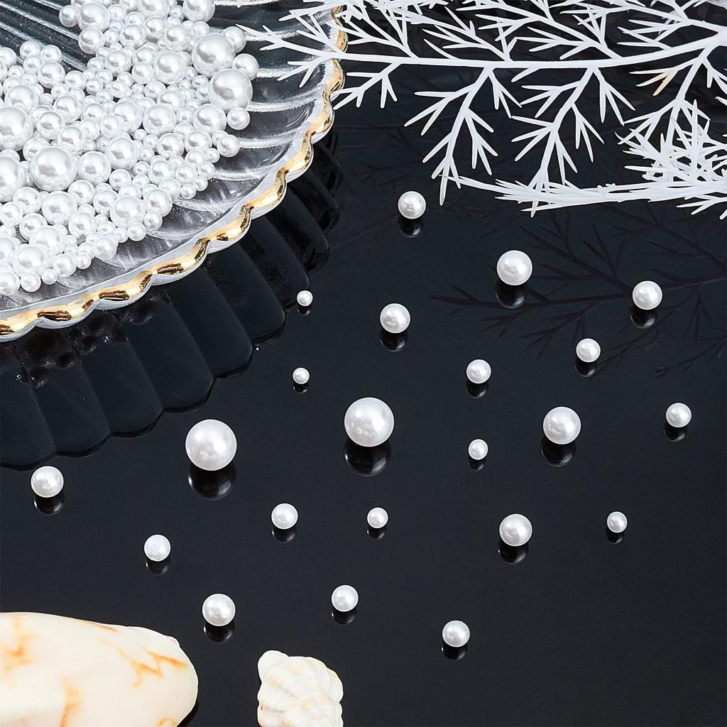 PH PandaHall Approximately 1535 Pearl Beads Glass Pearl No Hole Small Satin Glossy Glass Pearl Milk Beads Round Round Balls Handmade DIY White