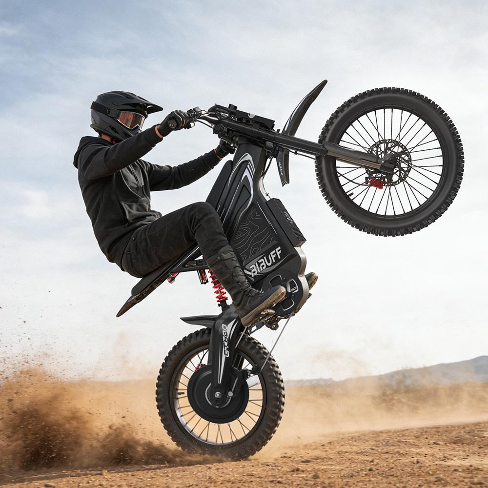 Bibuff GT600 Elektrisches Offroad-Fahrrad 7500W Spitzenmotor 19" Reifen Elektrisches Mountainbike 72V 30Ah Hydraulische Bremsen Höchstgeschwindigkeit 80 km/h Grau