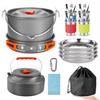 TOMSHOO 34-Piece Camping Cooking Gear Set Outdoor Pot Teflon Coating Portable Folding Handle Hiking Picnic Backpacking 4-6 People