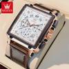 Top Brand Luxury Mens Watches Fashion Blue Square Quartz Watch for Men Sport Leather Strap Chronograph Wristwatches