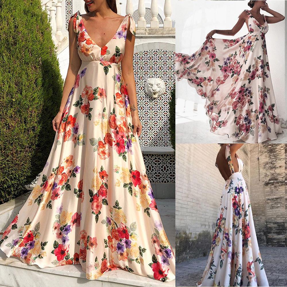 2026 Spring/Summer Women's European & American Backless Print Sleeveless Spaghetti Strap Maxi Dress