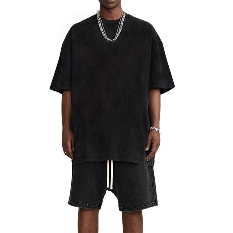 Выстиранная и ношеная футболка из чистого хлопка, батик, ретро, жареная снежинка, выстиранная, свободного кроя, большого размера, увеличенная футболка L