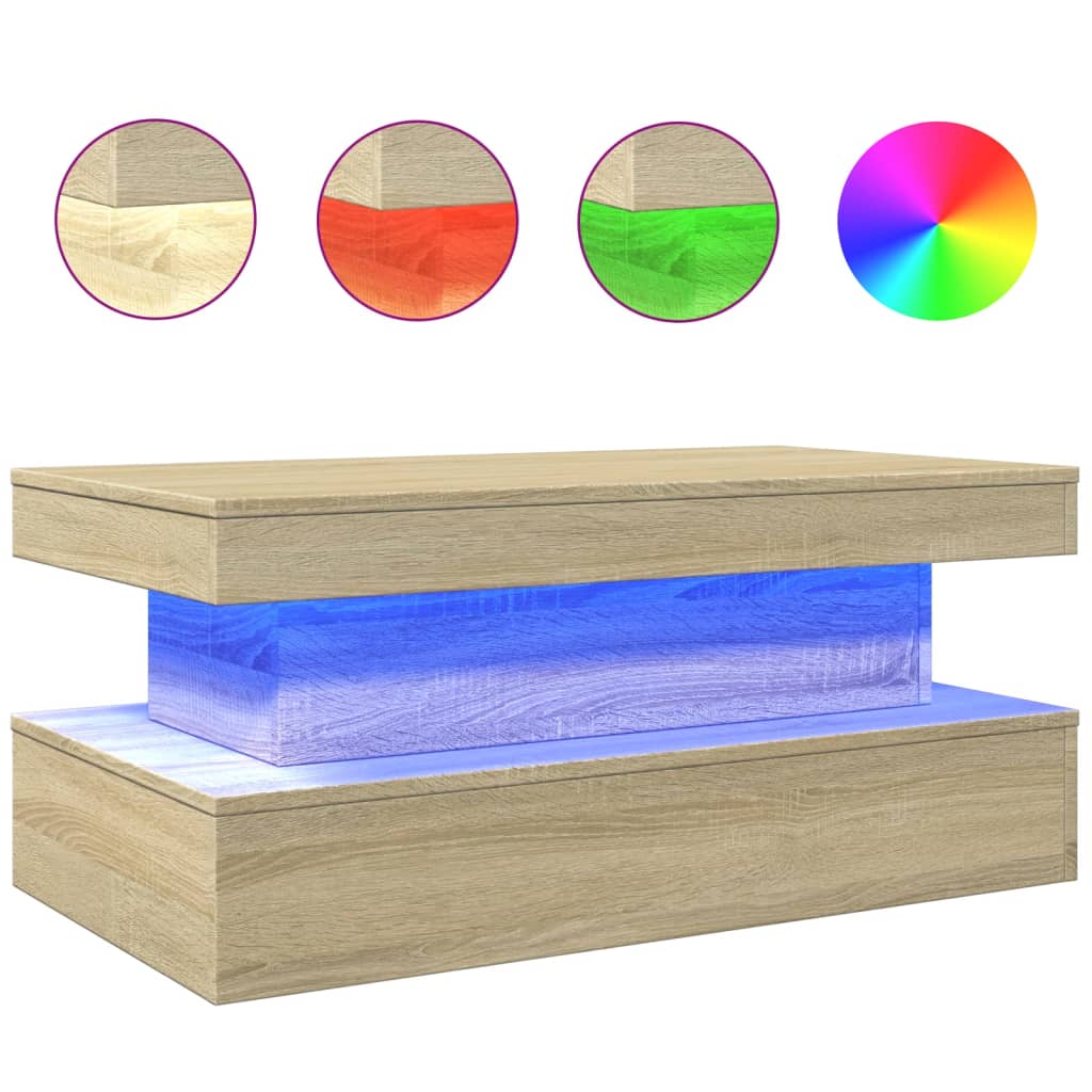 LED Coffee Table in Sonoma Oak 90 x 50 x 40 cm