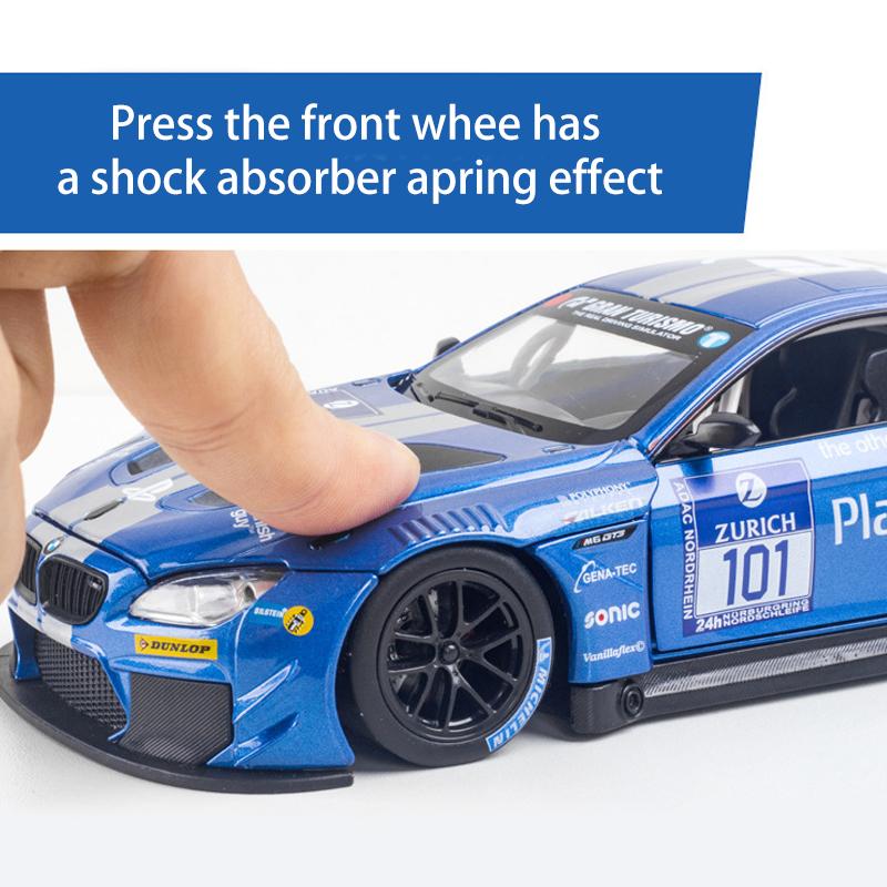 1/24 skala M6 GT3 odlany model samochodu zabawka, wycofać pojazd zabawkowy z dźwiękiem i światłem dla dzieci maluch chłopcy dziewczęta kolekcja prezentów