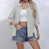 Women's Casual Solid Color Button-down Shirt Three-quarter Sleeve Dress Shirt Lapel Work Shirt With Pockets