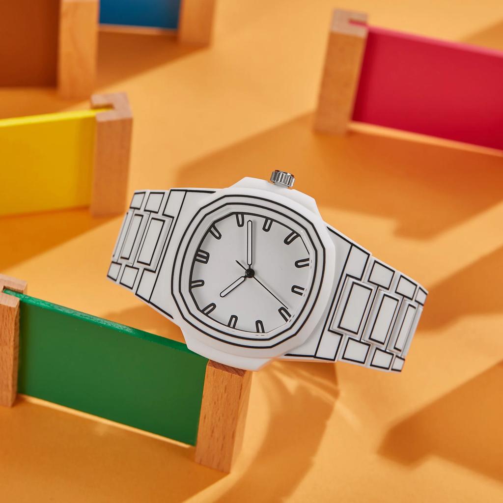 2025 New Fashionable Creative Men's Women's Watches Printed Lines Painting Design Octagonal Waterproof Quartz Watch Reloj