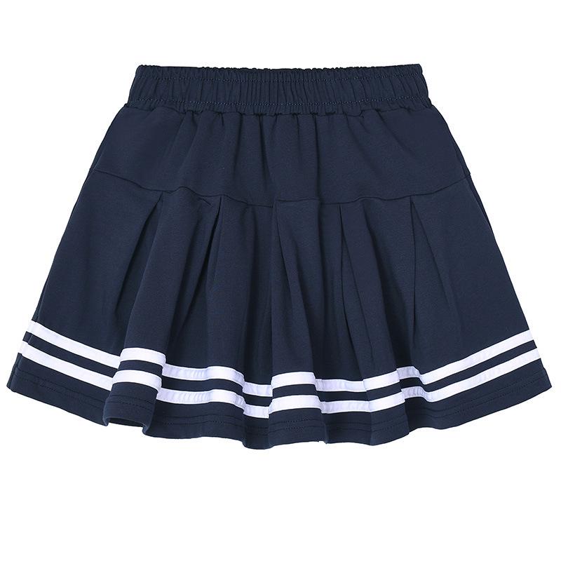 Girls' Black Pleated Cotton Skirt - Navy Blue School Uniform for Middle & Primary Students, Autumn Collection