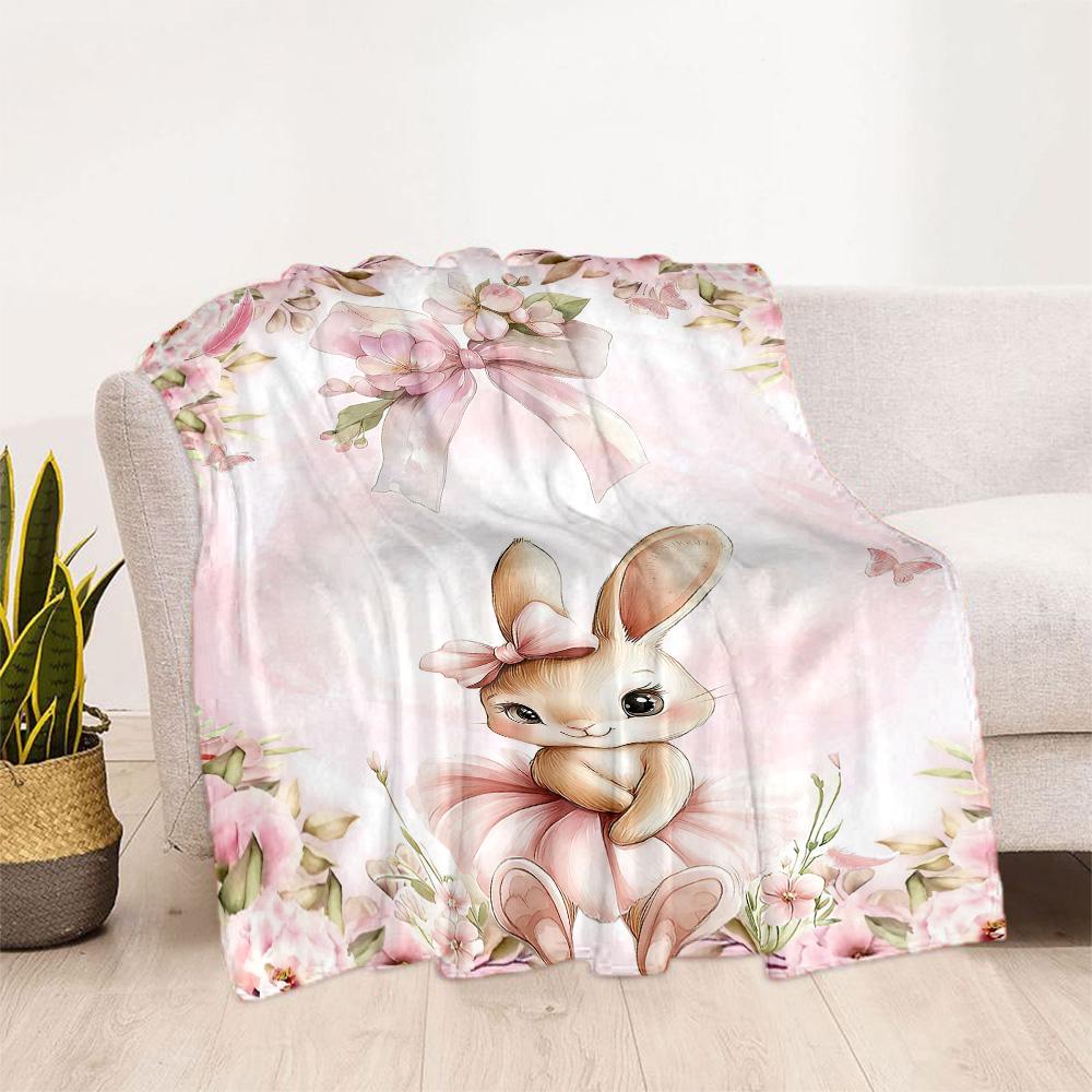 Pink Bunny In Flowers Blankets are suitable for living rooms,making them an ideal choice for outdoor travel and gifts.
