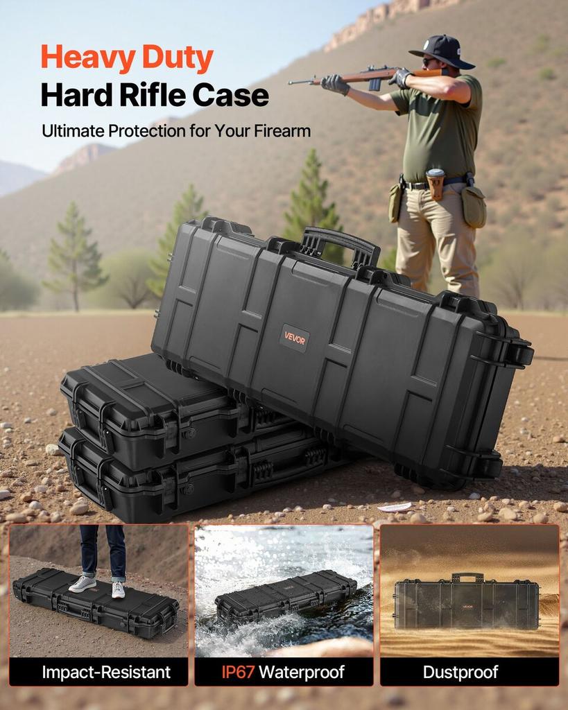 Hard Rifle Case, Lockable Rifle Case with Pre-cut Foams, 1016 Mm Gun Storage with Wheels, IP67 Waterproof & Dustproof Movable Large Pistol Storage for