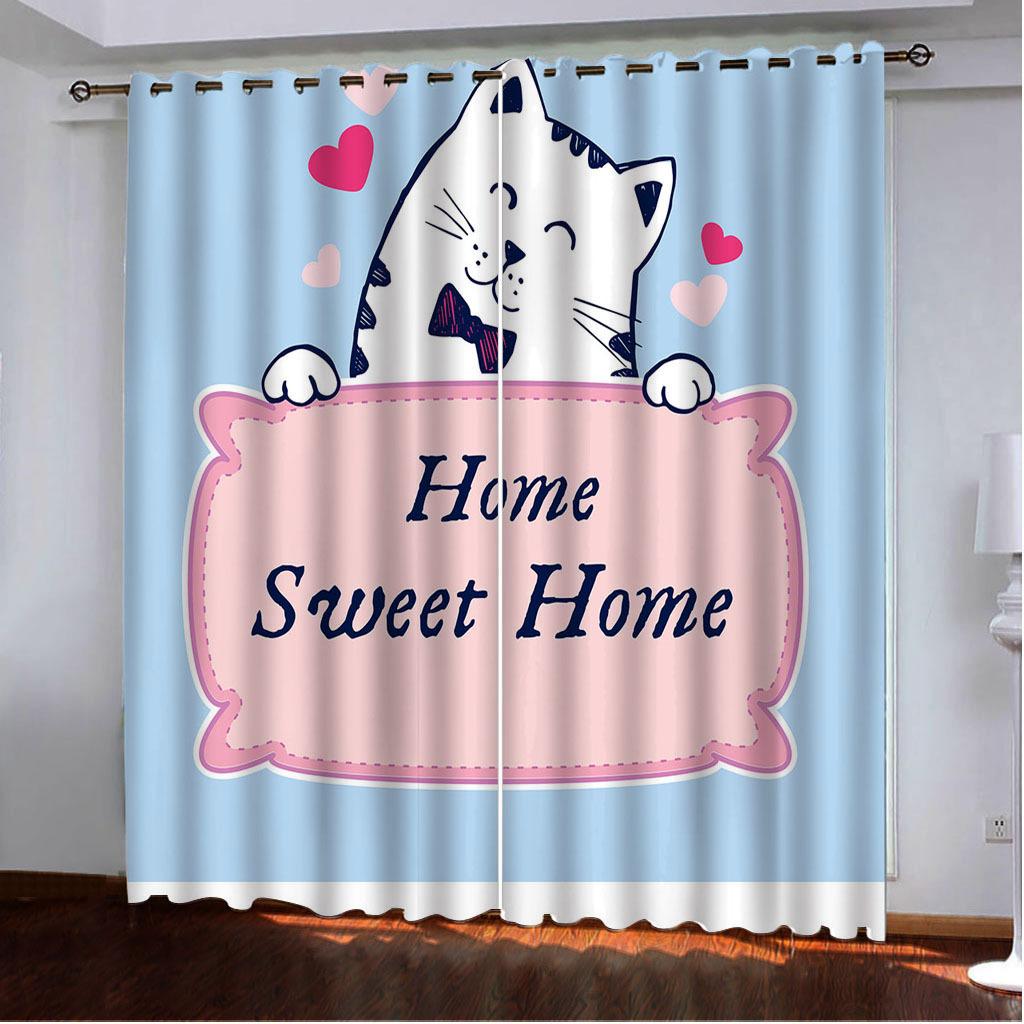 Curtains Cute Cartoon Cat Single Series 3D Digital Printing High Density Blackout Curtains