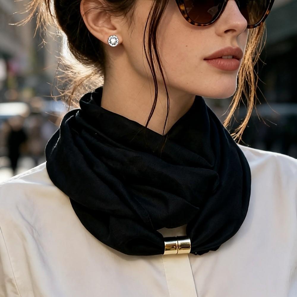 French Elegant Neck Scarf, Versatile Solid Color Scarf, Minimalist No-Tie Scarf Neck Warmer,  Premium Feel Versatile Neck Scarf