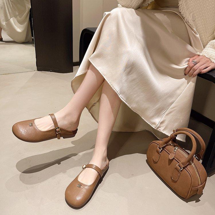 French bag head Mary Jane half slippers women's outer wear 2025 summer new single shoes lazy one pedal cool slippers