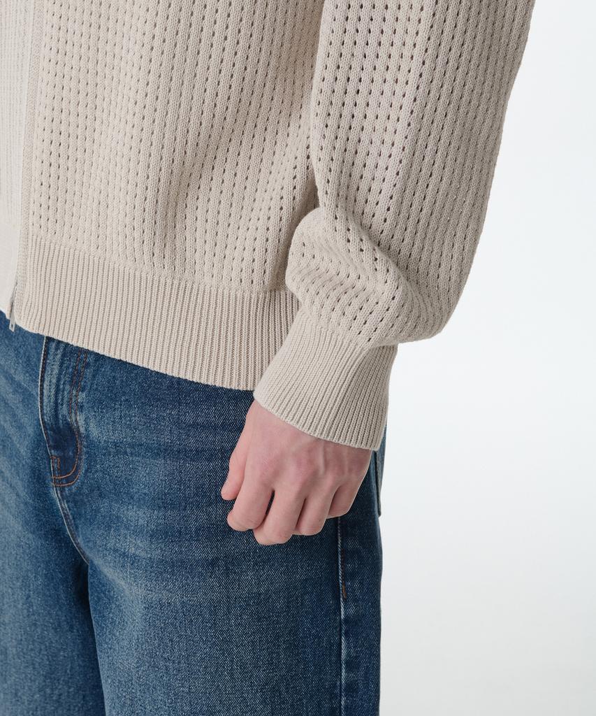 MUSINSA STANDARD Crochet Knit Hooded Zip-Up [Dusty Cream]