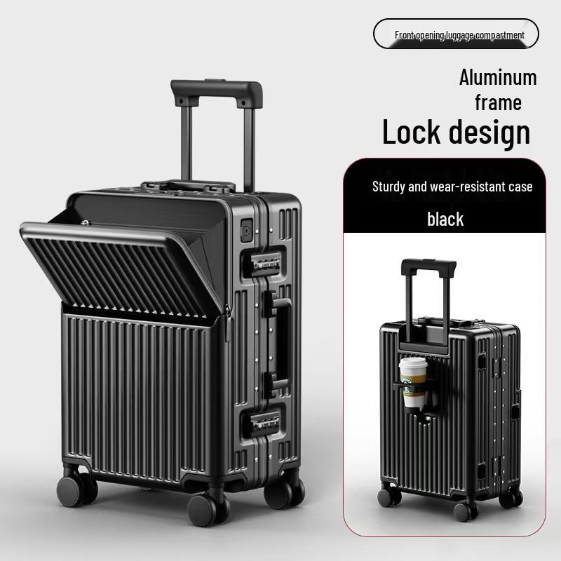 Front-Opening Drop-Resistant Aluminum Frame Suitcase, 20" & 24" Sizes, for Men & Women Travel