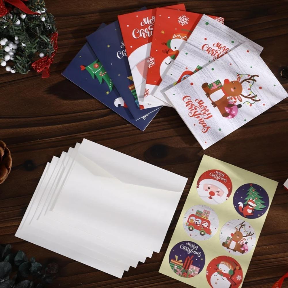 6 Teile/satz Frohe Weihnachten Karte Weihnachten Geburtstag Party Geschenk Karte Niedlichen Cartoon Halb-Gefaltet Karte Segen Nachricht Karte Mit Umschlag