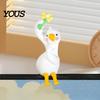 Tiny Duck Collectible Resin Decor for Desk Car Dashboard TV Monitor, Mini Monitor Decoration Figurine, Cute Holding Flower Ornament, Playful
