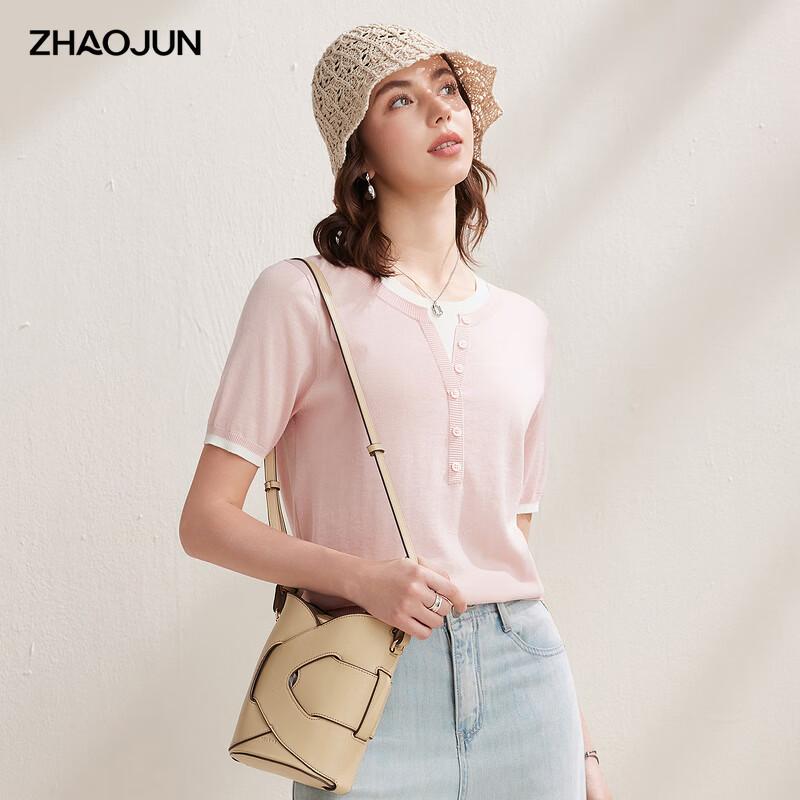 Women's Silk Blend Faux Two-Piece Knit T-Shirt