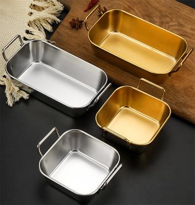 Korean Thicken Stainless Steel Food Storage Tray French Fries Plate with Handle Square Snack Dishes Kitchen Utensils